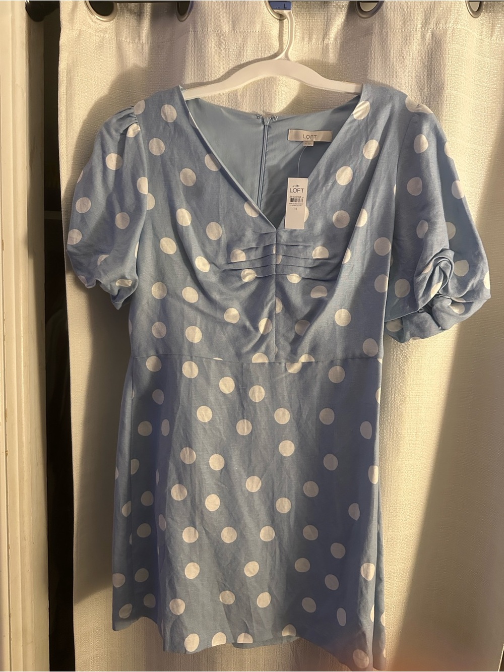 LOFT Blue and White Polka Dot V-Neck Dress